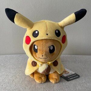 NWT Pokemon Center Eevee Wearing Pikachu Cape Plush 9" 2019 USA